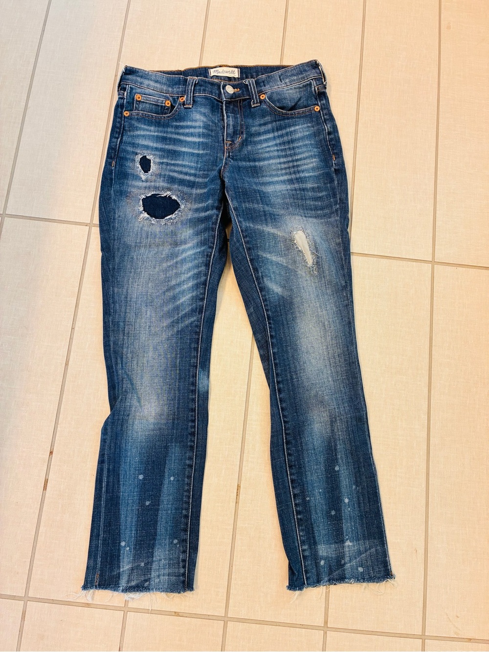 Madewell Distressed Patched Dark Blue Slim Boyjean size 25